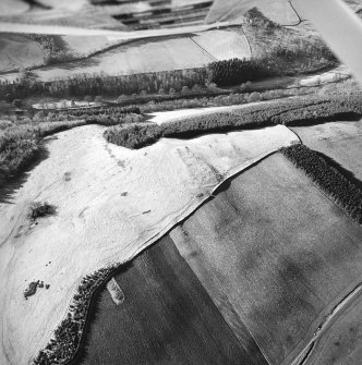 Oblique aerial view centred on the remains of enclosures, taken from the ESE.