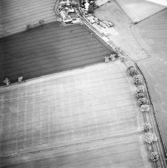 Oblique aerial view centred on the cropmarks of the pit-alignment, taken from the E.