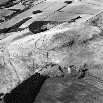 Aerial view of Bonchester Hill fort, settlement and cultivation remains, Bonchester Hill enclosure and Bonchester Hill settlement, taken from the SSE.