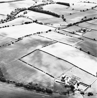 Milrighall, oblique aerial view taken from the NE, centred on the cropmarks of a Roman Temporary Camp.