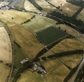 Newstead, Roman fort and temporary camps: air photograph showing Eastern annexe (NT 572 343), Southern annexe (NT 569 341), Western annexe (NT 569 341), annexe (NT 571 343), possible annexes (NT 569 342 and NT 570 346), and 160-acre temporary camp (NT 567 337).
