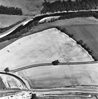 Newstead, oblique aerial view, taken from the SSW, centred on the Roman fort and the western and southern annexes. The Newstead by-pass (under construction) is visible in the bottom half of the photograph.

