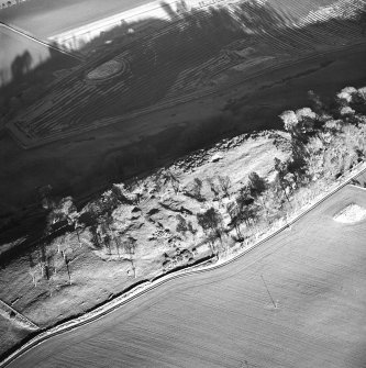 Oblique aerial view centred on the remains of the fort, taken from the SSW.