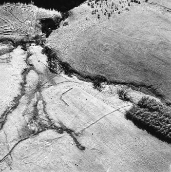 Aerial view of Burnhead Sike trackway, sheepfold, field banks and possible enclosures, taken from the NE.