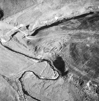 Caldercleugh, deserted farmstead: oblique air photograph under conditions of shadow.
