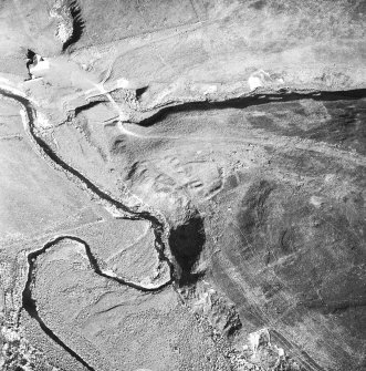 Caldercleugh, deserted farmstead: oblique air photograph under conditions of shadow.
