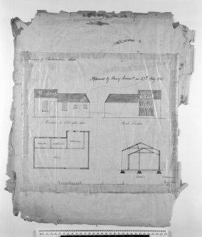 Photographic copy of drawing showing elevations and section (verso).