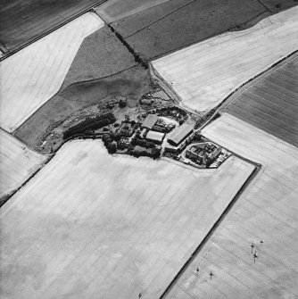 Oblique aerial view centred on the cropmarks of the settlements and enclosure, taken from the NNE.