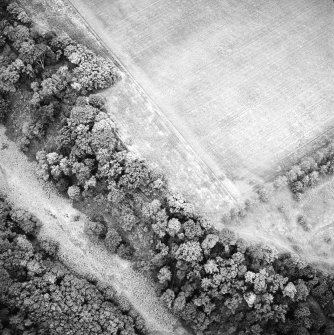 Oblique aerial view of Whittingehame Castle centred on the cropmarks of a fort, taken from the E.