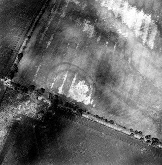 Oblique aerial view of East Reston Mill centred on the cropmarks of a settlement, taken from the SSE.