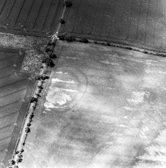 Oblique aerial view of East Reston Mill centred on the cropmarks of a settlement, taken from the E.