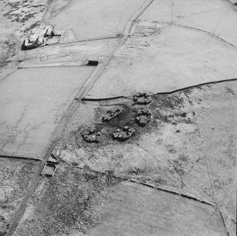 Aerial view of the anti-aircraft battery, the Taxing Stone and military camp, taken from the NNE.