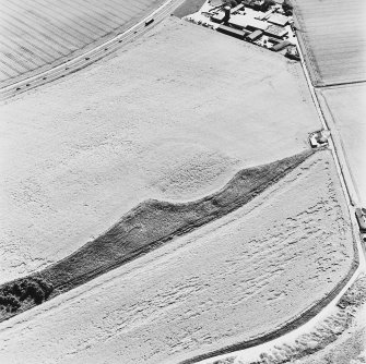 Girvan Mains, oblique aerial view, taken from the NW, centred on the cropmark of a fort.