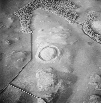 Oblique aerial view centred on the remains of the motte, taken from the SE.