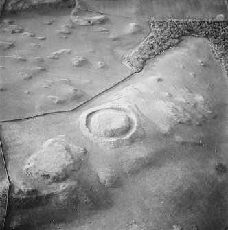 Oblique aerial view centred on the remains of the motte, taken from the E.