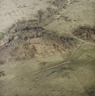 Oblique aerial view centred on the remains of the fort, taken from the WNW.