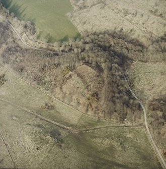 Oblique aerial view centred on the remains of the fort, taken from the WSW.