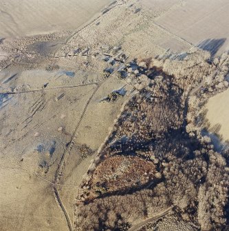 Oblique aerial view of Netherlaw centred on fort and tank crossing points, taken from the SE.