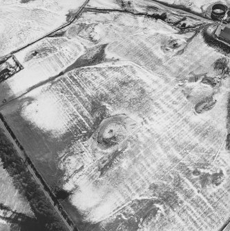 Oblique aerial view centred on the remains of the motte, taken from the N.