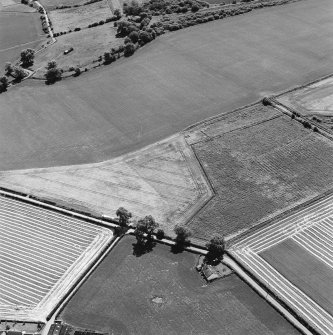 Oblique aerial view of Culvennan, taken from the NE, centered on Cropmarks.