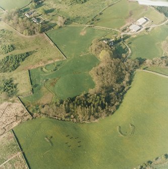 Oblique aerial view centred on the remains of the homesteads, taken from the SW.