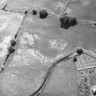 Holywood Abbey, oblique aerial view, taken from the NNE, centred on the cropmarks to the SE of the Abbey.