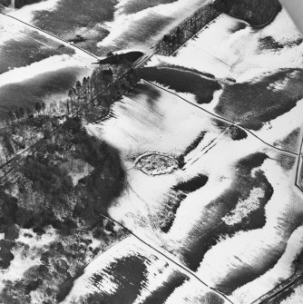 Oblique aerial view centred on the remains of the possible settlement and the plantation bank, taken from the W.