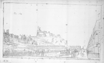 The Mound.
Photographic copy of sketched perspective view from East end of Princes Street showing proposed Arcade.
Insc: 'Plate No.4'.