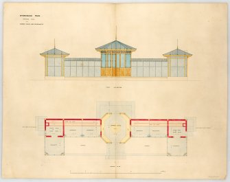 Photographic copy of proposed plan for summer house and pheasantry showing ground plan and front elevation.
Insc: 'Springwood Park Proposed Plan for Summer House and Pheasantry', 'Front Elevation', 'Ground Plan'.