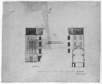 Tenements for Mr Samuel Lees.
Recto: Elevations to front and back (with section AB transposed on top).