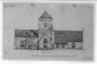 Photographic copy of drawing of proposed restoration to North elevation.
Insc: 'Whitekirk Parish Church, Proposed Restoration', 'North Elevation', 'Robert Lorimer A.R.S.A.
17 Gt Stuart St., Edinr, Oct. 1914'.