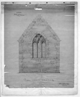 Photographic copy of drawing of proposed window in North transept.
Insc: 'Whitekirk, Proposed Window in North Transept', 'Robert Lorimer A.R.S.A, 17 Gt. Stuart St., Edinr, Oct. 1914'.