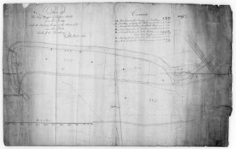 Photographic copy of plan of the Long Haugh of Cannon Mills 
Titled: 'Plan of The Long Haugh of Cannon Mills from the Bridge with the washing green at the head of it and the park south of the Distillery by John Laurie 1784'.
