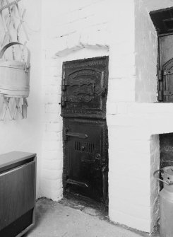 West Linton. Old Bakehouse. Interior.
View of oven.