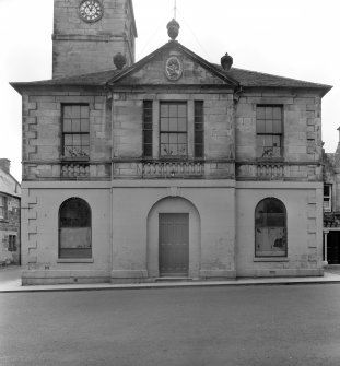 View of central section of north facade of Falkland Town Hall.