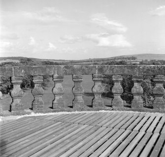 Detail of balustrade at top of E tower, Castle Fraser.