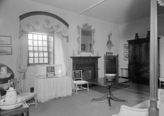 Interior view of Castle Fraser showing view of worked room or best bedroom.