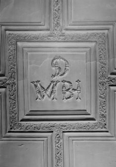 Interior view of Balcaskie House showing detail of ceiling in Blue Room.