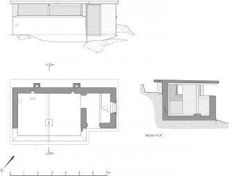 Plan, section and elevation of 20th century observation post, North Berwick Law.  