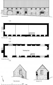 Flowerdale House Barn, elevations, plans and section. Scan copy of GV004355