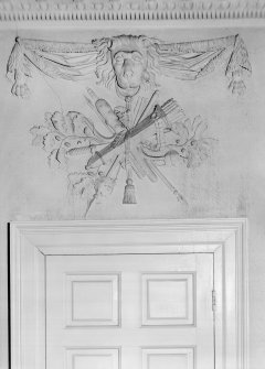 Interior view of Fullarton House showing detail of plasterwork above door-head in second floor north room.