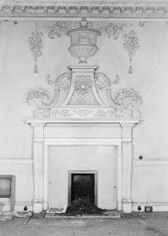Interior view of Fullarton House showing plasterwork above fireplace in north room on second floor.