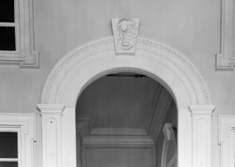 Interior view of Fullarton House showing detail of plasterwork at top of staircase on second floor.