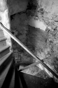 Interior view of Abergeldie Castle showing staircase at first floor level.