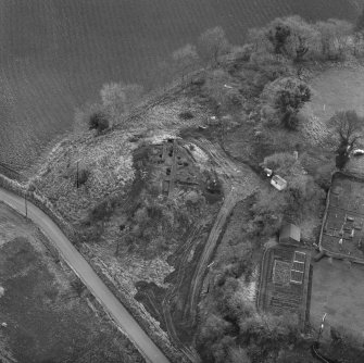 Oblique aerial view of Barton Hill motte under excavation.