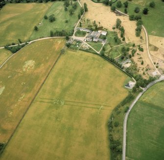 Oblique aerial view of the cropmarks at Mains of Balnagowan.