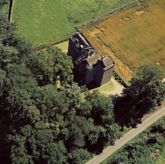 Oblique aerial view of Huntingtower Castle.