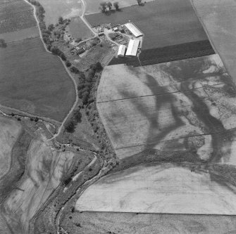 Oblique aerial view of the cropmarks at Leadketty.