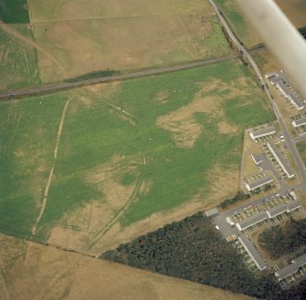 Oblique aerial view of the cropmarks at Reiketlaine.
