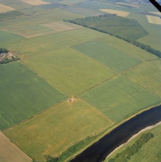 Oblique aerial view of Normandykes Roman temporary camp.